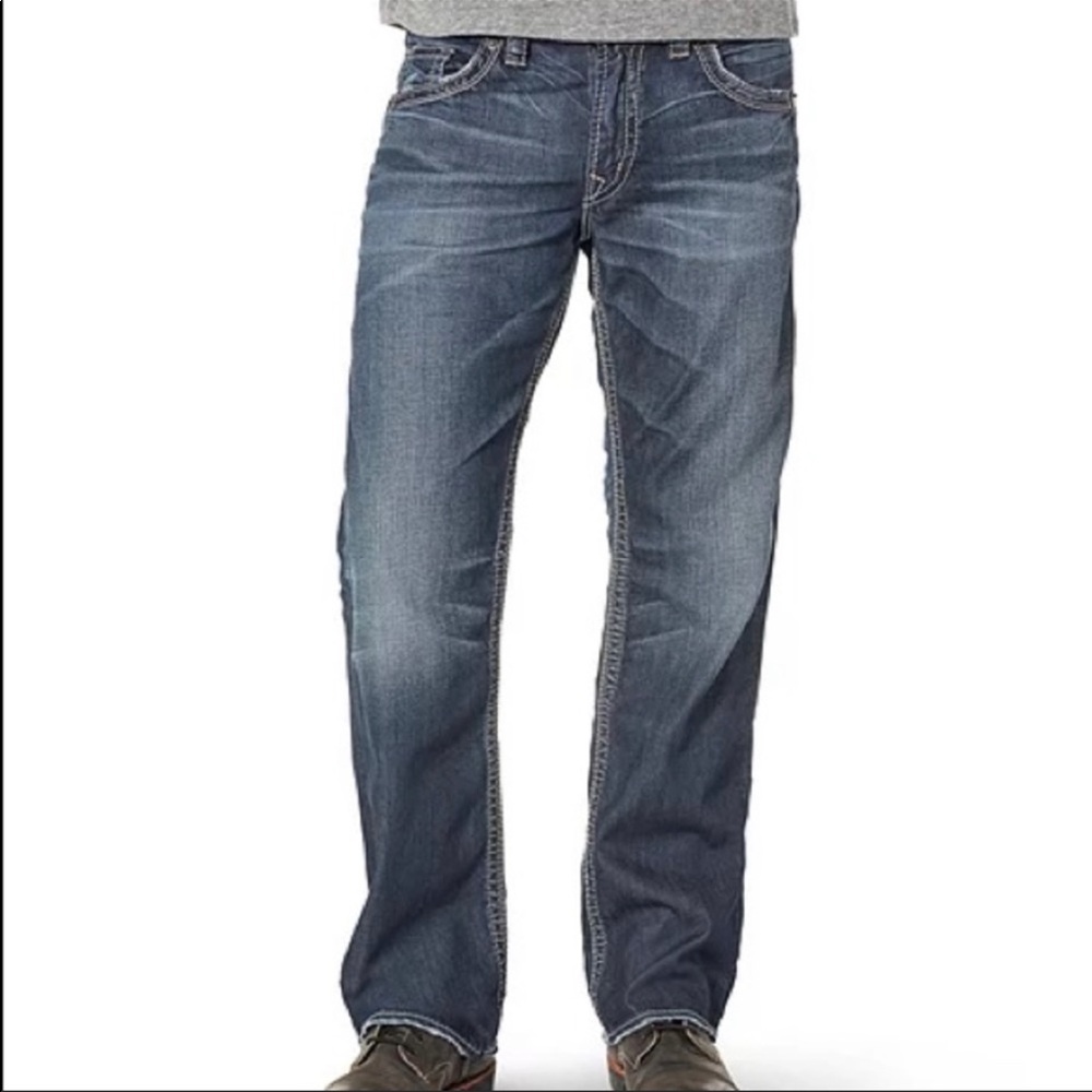 Silver Jeans Men's Gordie Embroidered Pocket Straight Leg Medium Wash Size 29x32